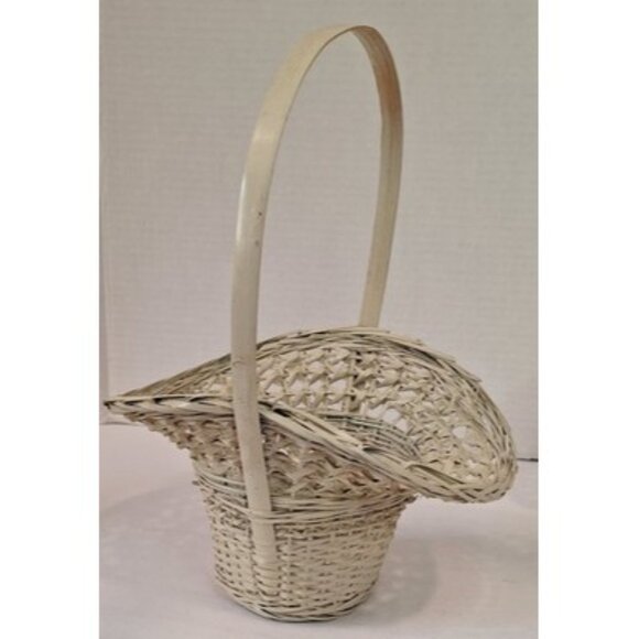 Lot Of 2 Bonnet Wicker Baskets Shabby White Boho Easter - Picture 10 of 15